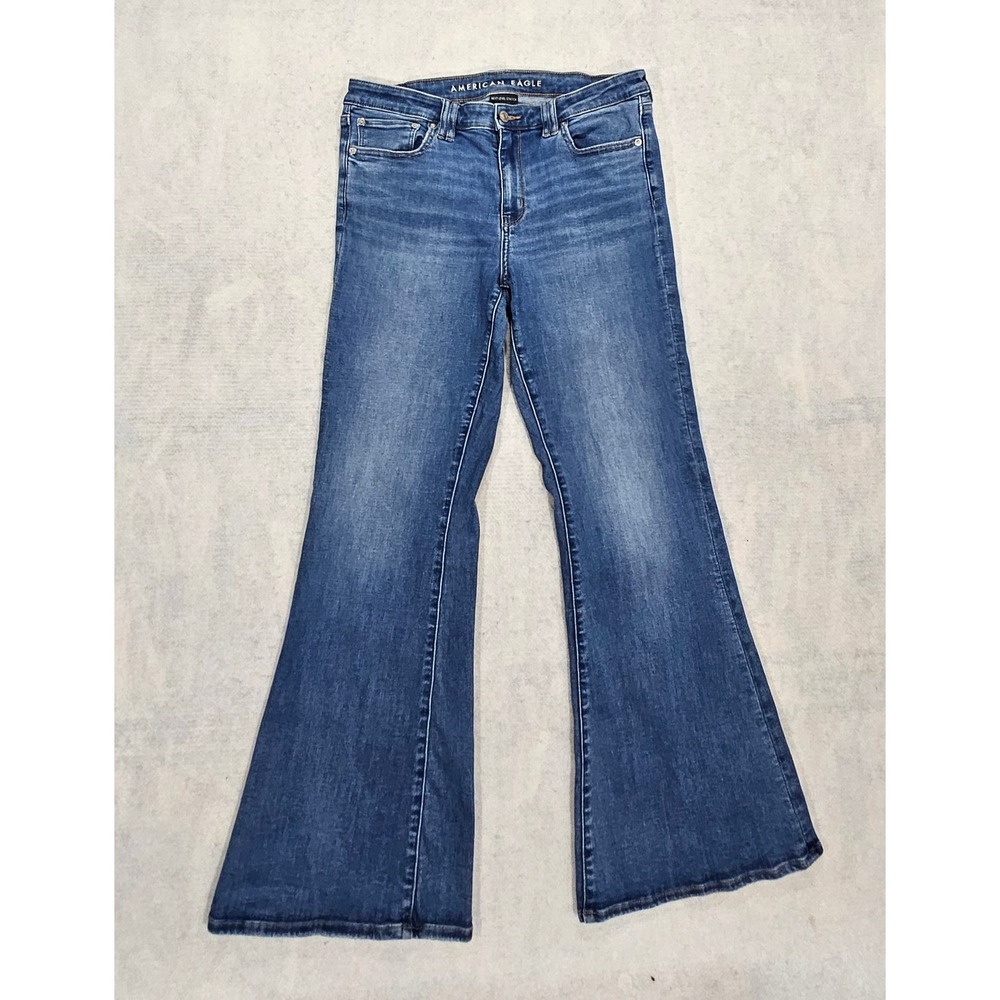 American Eagle Jeans Flare Womens 12 Flap Pockets Next Level Stretch Whisker